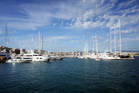Palma de Mallorca.The white yachts in the marina.の写真素材