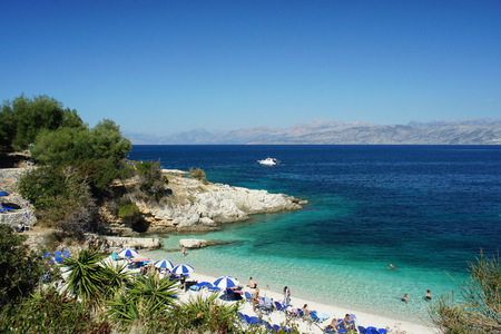 Corfu.North of the island.Small stony beaches in the Kassiopi area.のeditorial素材