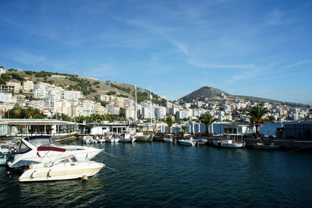 Albania.Saranda city marina.のeditorial素材