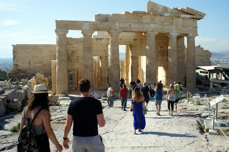 Athens.Greece.Tourists on the historic ruins.のeditorial素材