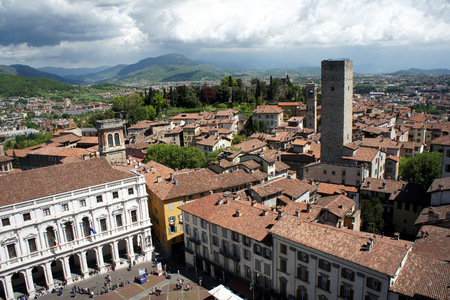 Citta-Alta. The Old City of Bergamo. View from the Tower of Campanone.のeditorial素材