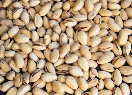 Close up of fresh pistachios. Whole background.