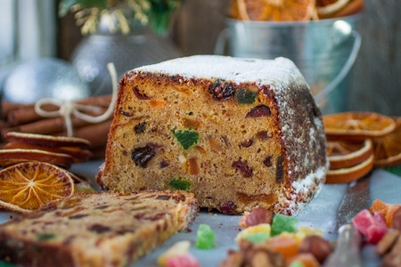 spicy Christmas cake with nuts and dried fruitsの写真素材