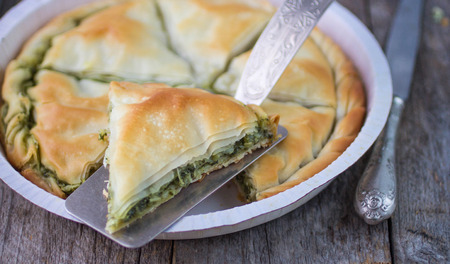 Spanakopita - Greek pie with spinach and cheeseの写真素材