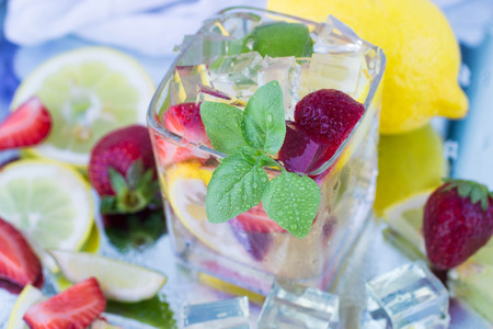 A refreshing summer drink of strawberries and lemon. Lemonadeの写真素材