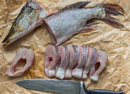 Pike. Pieces of fresh raw fishの写真素材