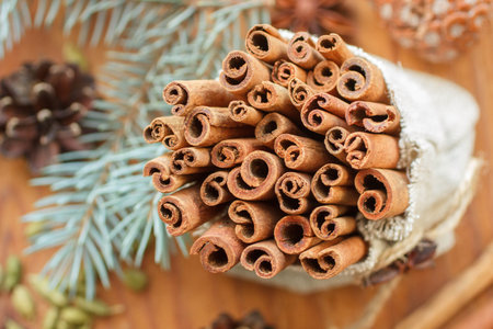 The cinnamon sticks. Christmas. New year's day. Selective focus