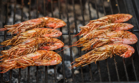 Grilled shrimps. Delicious seafood appetizer. Selective focus