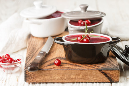 Fresh homemade chicken liver pate (rabbit, goose) with cranberry sauce. Gourmet appetizer. Selective...