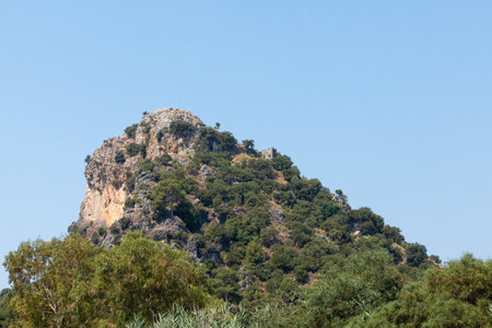 Kekova Ruins of an abandoned city on top of a mountainの写真素材