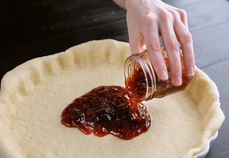 step by step production of Strawberry pie  in the style of Valentine's Dayの写真素材