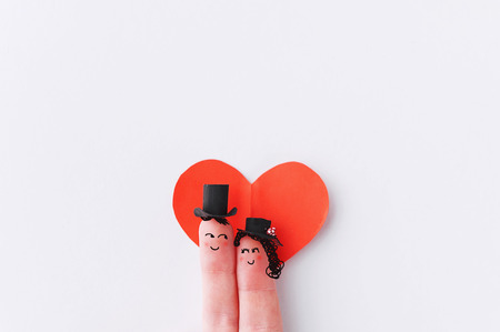 Happy finger couple in loveの写真素材