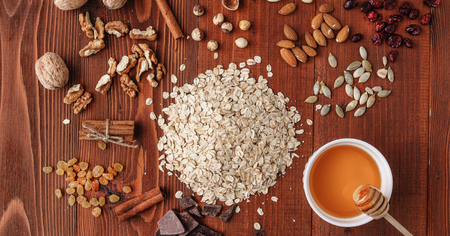 Ingredients for delicious and healthy eko granolaの写真素材