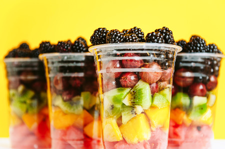 Fruit in a plastic cup.の写真素材