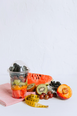 Fruit in a plastic cup.の写真素材