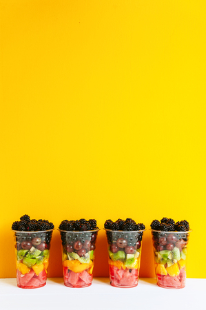 Fruit in a plastic cup.の写真素材