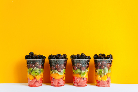 Fruit in a plastic cup.の写真素材