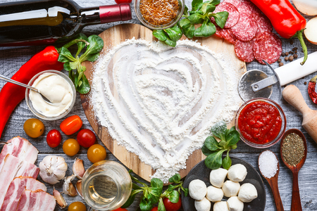 ingredients for delicious Italian traditional pizzaの写真素材