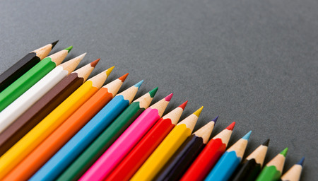 colored pencils on a gray backgroundの写真素材
