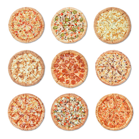 different pizza on white backgroundの写真素材
