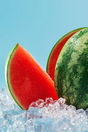 ripe fresh watermelon on iceの写真素材