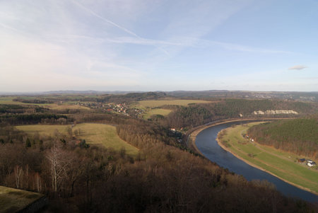 Aerial view of river Elbe, Germanyの写真素材
