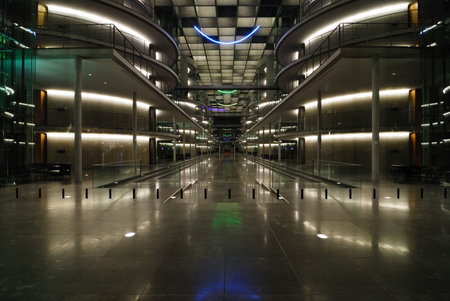 Entrance Area to the Modern Office Building in the night