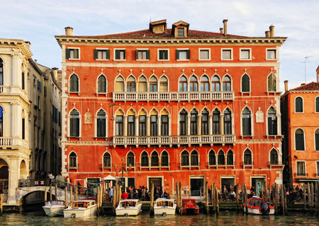 Venetian building on canal. All trademarks have been removed and people are unrecognizable.の写真素材
