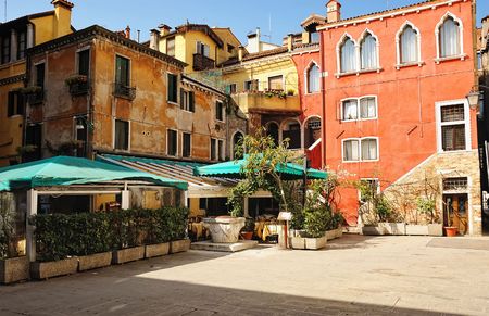 Old and colorful patio in Venice, Italyの写真素材