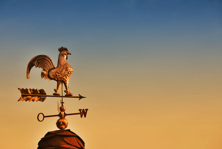 Weather Vane against sunset sky with copy space