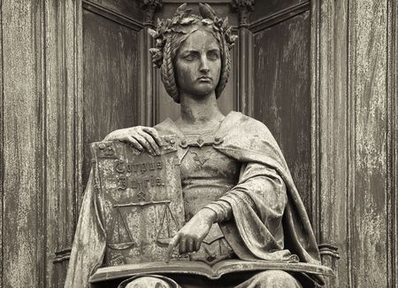 Charles IV monument (1848) with allegory of law facultie.  Prague, Czech, Europe. Sepia toned.の写真素材