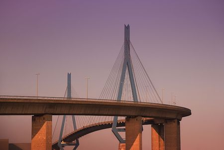 Bridge against dawn sky. Location: Hamburg, Germany.の写真素材