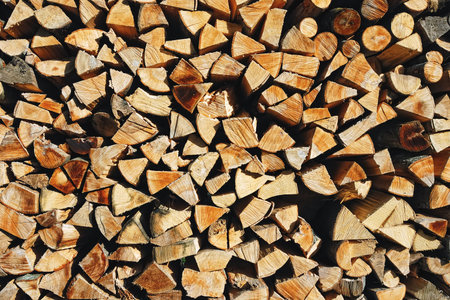 Close up shot of stack of firewood. Cab be used as background.の写真素材