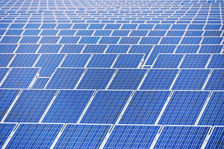 Close up shot rows of solar panels.