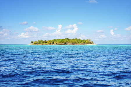 Small uninhabited tropical island in the ocean, Maldives.