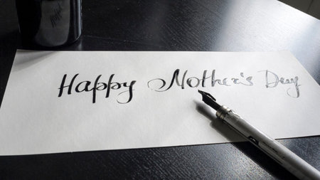 Happy Mothers day calligraphy and lattering post card. Perspective view.