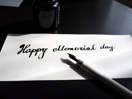 Happy Memorial day calligraphy and lettering post card. Perspective view. Small letters.