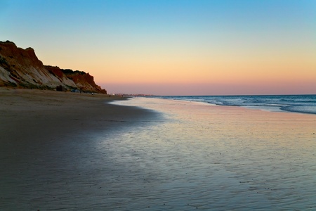 evening on Atlantic ocean coast, Algarve, Portugalの写真素材