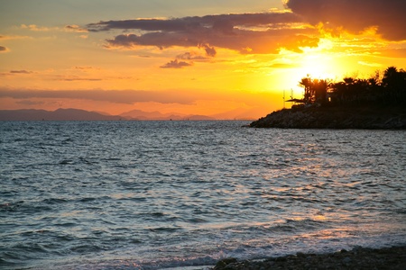 sunset on Saronic Gulf (Aegean Sea near Athens,Greece)の写真素材