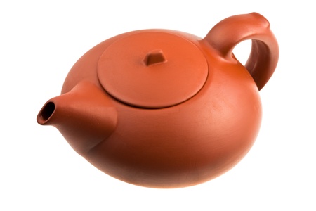 brown Chinese teapot isolated on whiteの写真素材