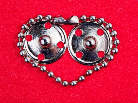 concept - robot heart on red backgroundの写真素材