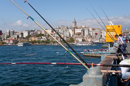 fishermen on bridge in Istanbul, Turkey on September 10, 2010のeditorial素材