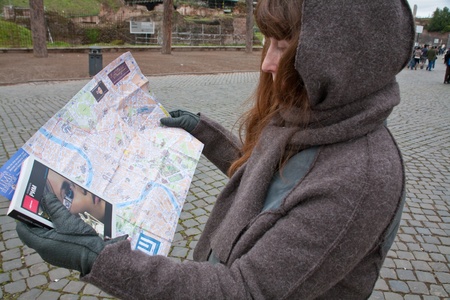 tourist reads a Rome's map ,Rome, Italy, December 19, 2010のeditorial素材