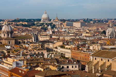 view on old town and St Peter Basilica, Rome, Italyの写真素材