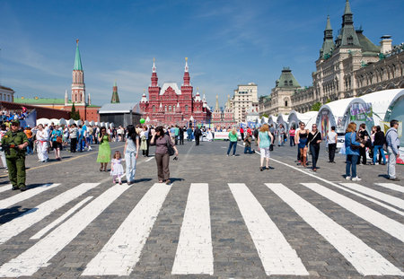 MOSCOW, RUSSIA - MAY 28: Crowd of tourists on Res Square on May 28, 2011 in Moscow, Russia. Red...