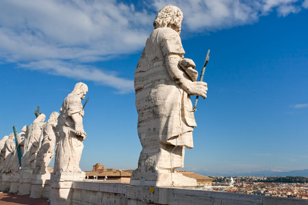 ROME, ITALY - DECEMBER 16: Back side of statue on roof of St. Peter's Basilica in Vatican City on December 16, in Rome, Italyのeditorial素材