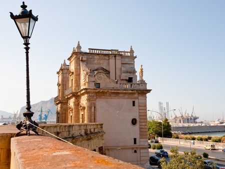 Porta Felice - baroque triumphal gateway in La Cala (old port), Palermo, Sicilyの写真素材