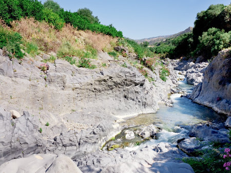 riverbed of river Alcantara, Sicily, Italyの写真素材