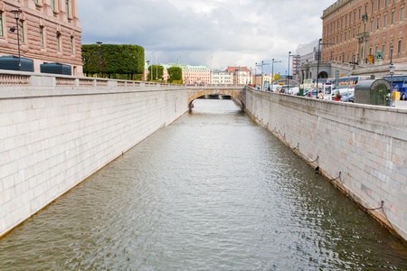 urban water canal and bridge in Stockholm, Swedenのeditorial素材
