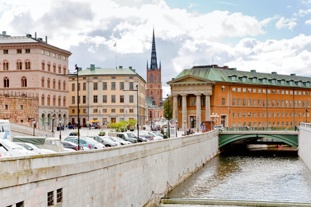 urban water canal and bridge in Stockholm, Swedenのeditorial素材